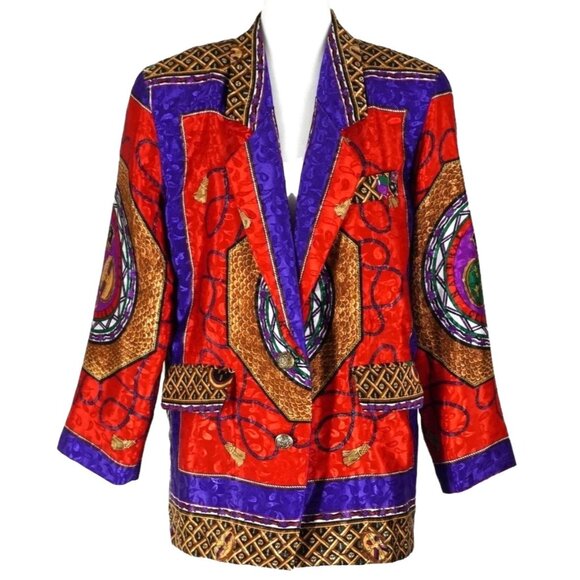 Vintage Silky Jaquard Baroque Blazer Jacket by Tres Chic Elegance with Ropes Cro - Picture 1 of 10